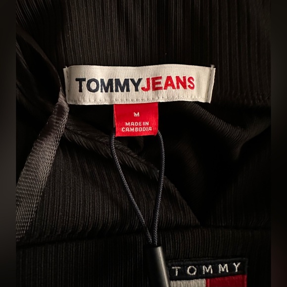 Tommy Jeans Badge Mini Black Dress V-Neck Polyester Spaghetti Straps Medium - Picture 7 of 16